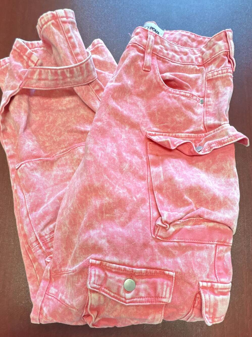 Fashion Nova Y2K Cargo Pants Size 5 Pink Acid Wash Denim